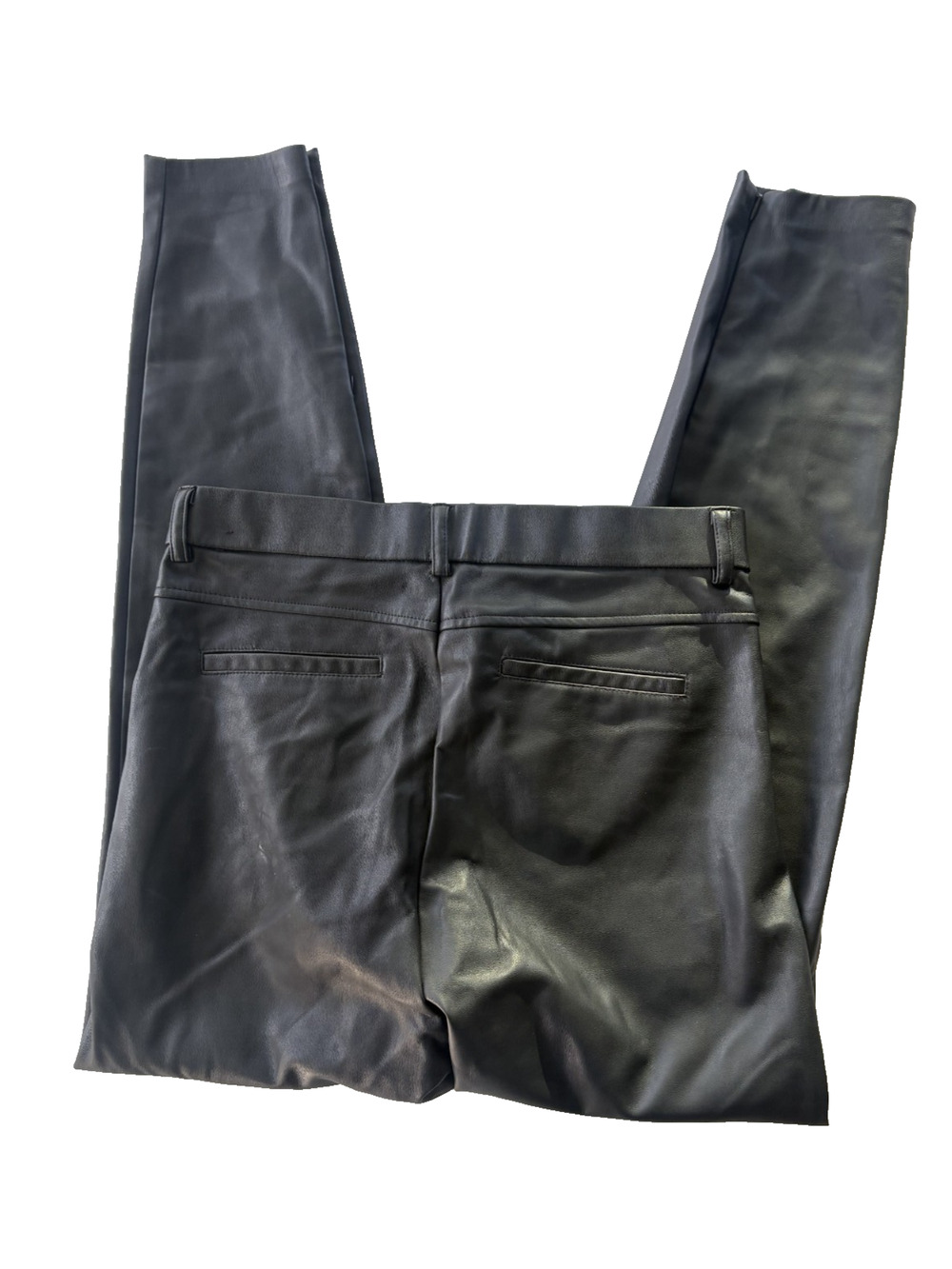 Zara Womens Zipper Fly High Rise Skinny Leg Faux Leather Pants Black Size Large
